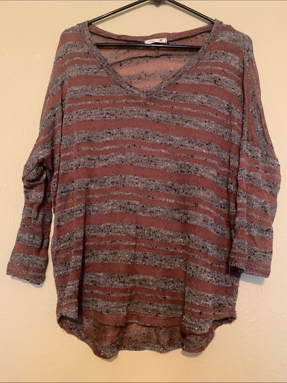 Striped V-Neck Lightweight Sweater Top - Rust/Gray (S/M)